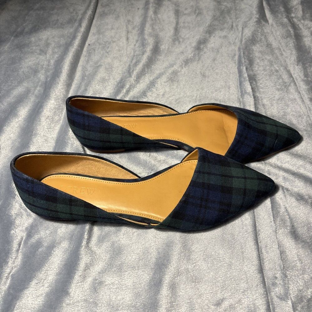 J.CREW Women's d’Orsay Flat In Green/Blue Tartan Plaid Size 7 - Picture 2 of 4